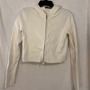 Brandy Melville Cream Zip-Up Sweater with Hood